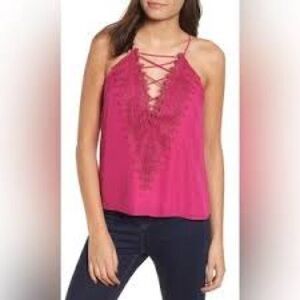 New WAYF Fuschia Lace Babydoll Tank Top Cami Blouse Shirt sz S
